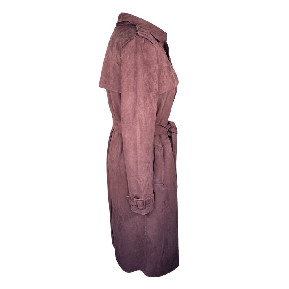 Magaschoni Women’s Chocolate Brown Faux Suede Belted Wrap Coat Size S EUC - Picture 7 of 15